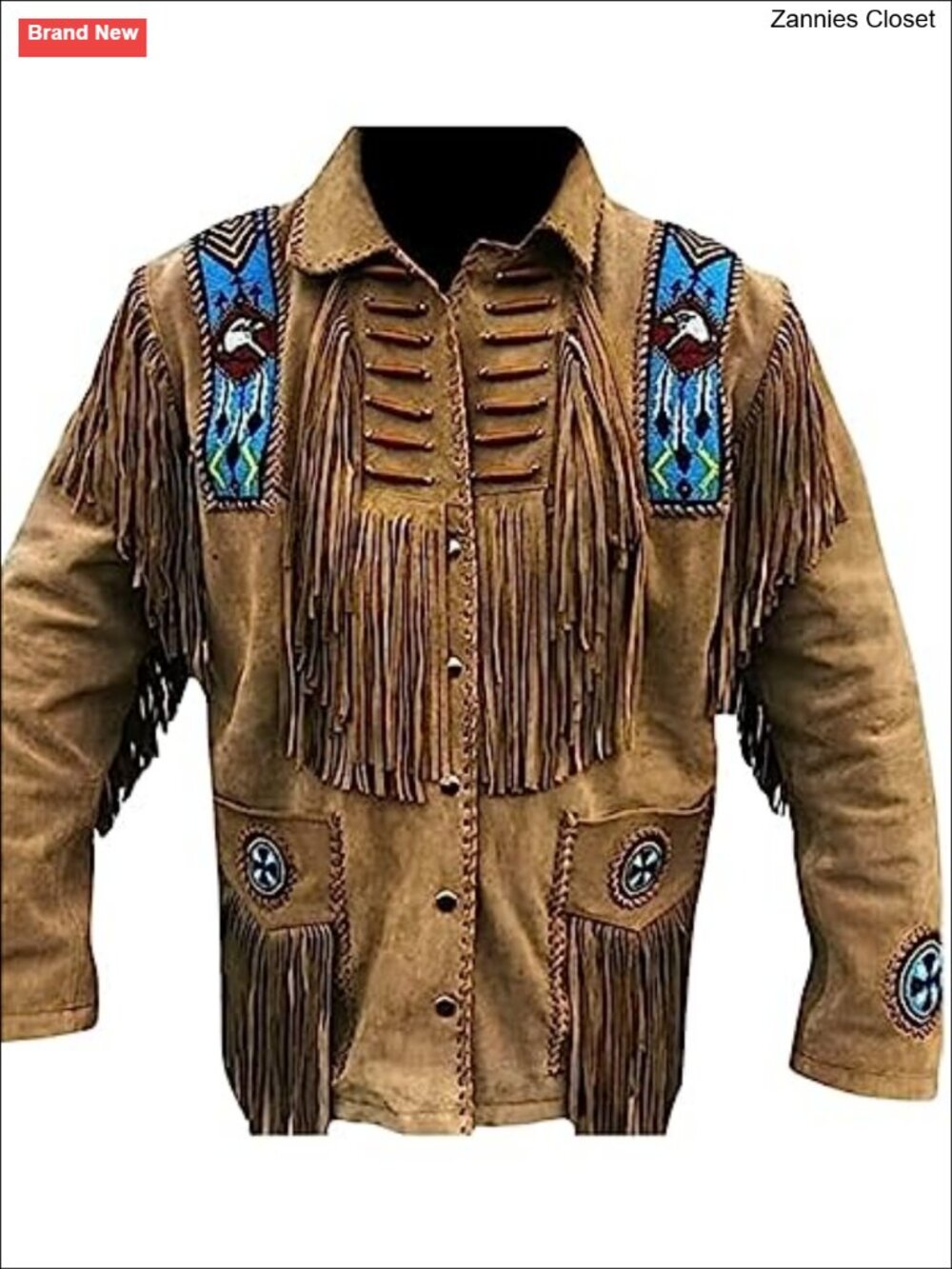 Suede Leather Jacket Fringe Beaded Western Cowboy Outerwear
